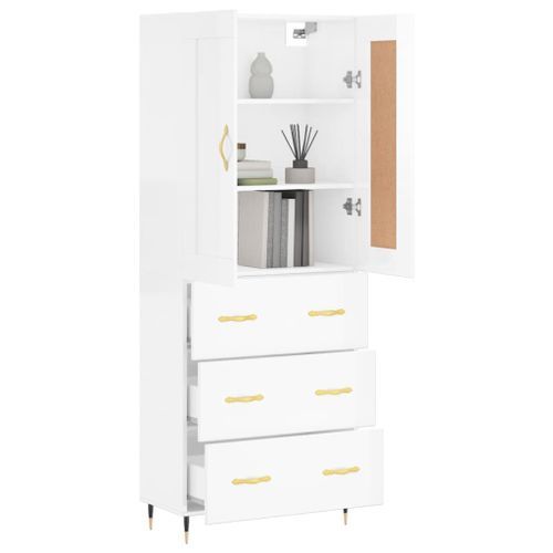 Buffet haut Blanc brillant 69,5x34x180 cm Bois d'ingénierie - Photo n°3; ?>