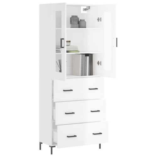 Buffet haut Blanc brillant 69,5x34x180 cm Bois d'ingénierie - Photo n°3; ?>