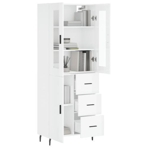 Buffet haut Blanc brillant 69,5x34x180 cm Bois d'ingénierie - Photo n°3; ?>