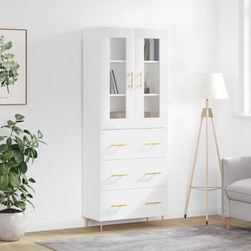 Buffet haut Blanc brillant 69,5x34x180 cm Bois d'ingénierie - Photo n°2; ?>