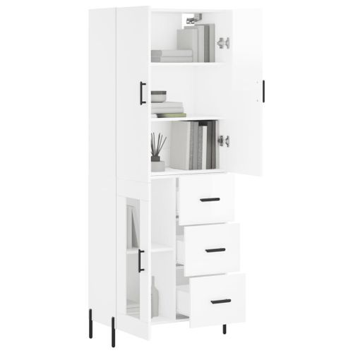 Buffet haut Blanc brillant 69,5x34x180 cm Bois d'ingénierie - Photo n°3; ?>