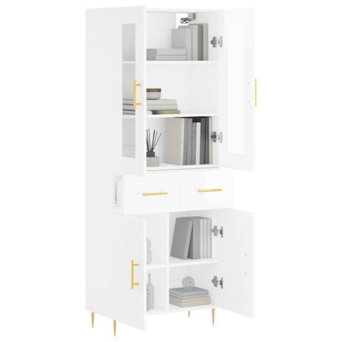 Buffet haut Blanc brillant 69,5x34x180 cm Bois d'ingénierie - Photo n°3; ?>