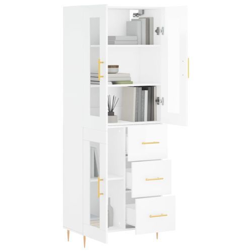 Buffet haut Blanc brillant 69,5x34x180 cm Bois d'ingénierie - Photo n°3; ?>