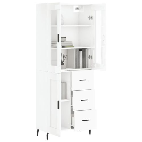 Buffet haut Blanc brillant 69,5x34x180 cm Bois d'ingénierie - Photo n°3; ?>