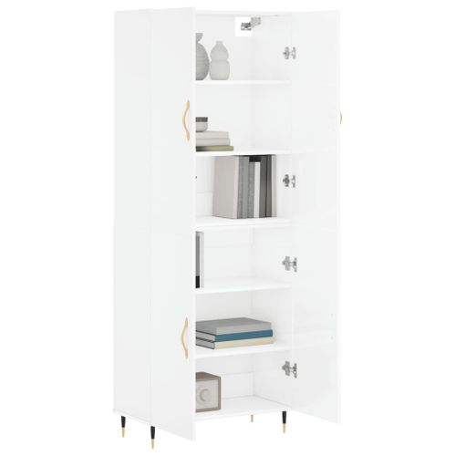 Buffet haut Blanc brillant 69,5x34x180 cm Bois d'ingénierie - Photo n°3; ?>