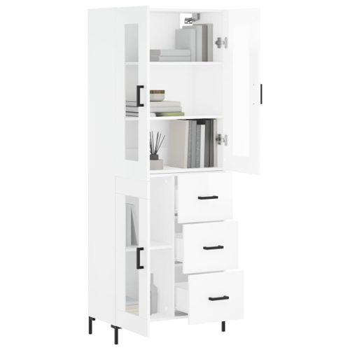 Buffet haut Blanc brillant 69,5x34x180 cm Bois d'ingénierie - Photo n°3; ?>