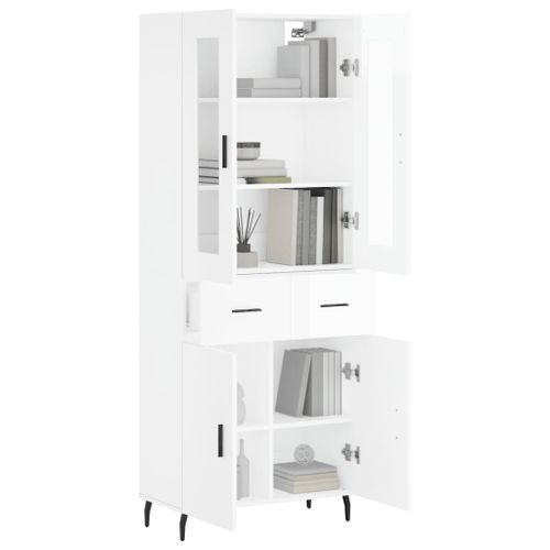 Buffet haut Blanc brillant 69,5x34x180 cm Bois d'ingénierie - Photo n°3; ?>