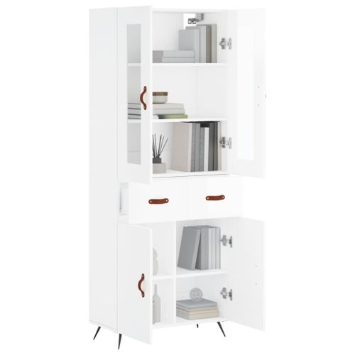 Buffet haut Blanc brillant 69,5x34x180 cm Bois d'ingénierie - Photo n°3; ?>