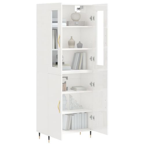 Buffet haut Blanc brillant 69,5x34x180 cm Bois d'ingénierie - Photo n°3; ?>