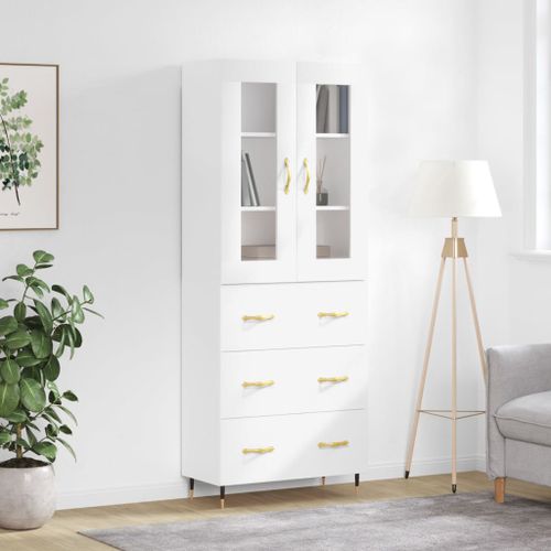 Buffet haut Blanc brillant 69,5x34x180 cm Bois d'ingénierie - Photo n°2; ?>