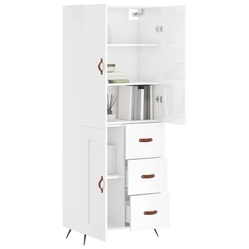 Buffet haut Blanc brillant 69,5x34x180 cm Bois d'ingénierie - Photo n°3; ?>