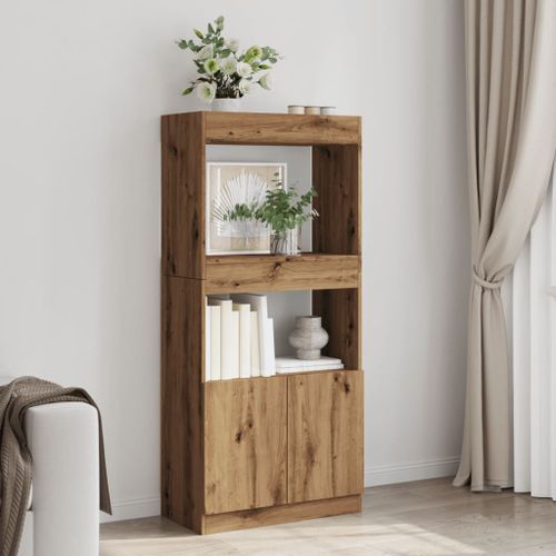 Buffet haut chêne artisanal 63x33x140 cm bois d'ingénierie - Photo n°3; ?>