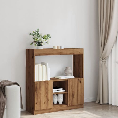 Buffet haut chêne artisanal 92x33x100 cm bois d'ingénierie - Photo n°3; ?>