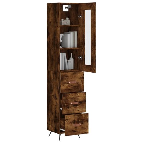 Buffet haut Chêne fumé 34,5x34x180 cm Bois d'ingénierie - Photo n°3; ?>