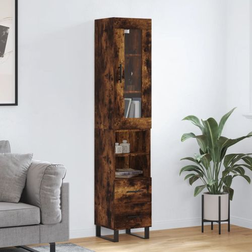 Buffet haut Chêne fumé 34,5x34x180 cm Bois d'ingénierie - Photo n°2; ?>