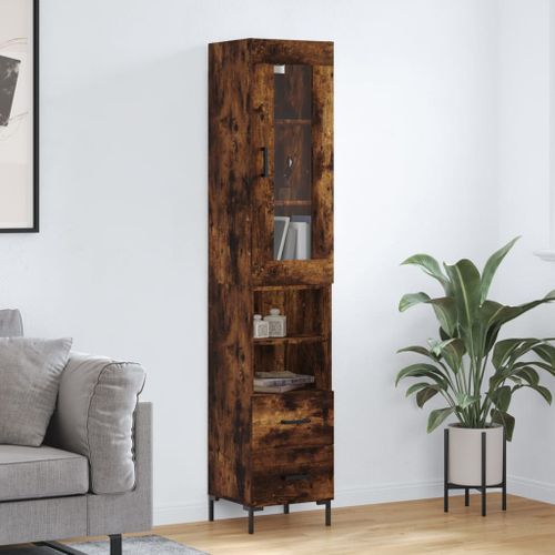 Buffet haut Chêne fumé 34,5x34x180 cm Bois d'ingénierie - Photo n°2; ?>