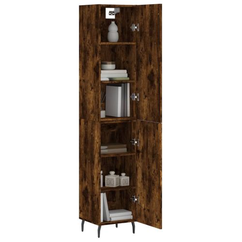 Buffet haut Chêne fumé 34,5x34x180 cm Bois d'ingénierie - Photo n°3; ?>