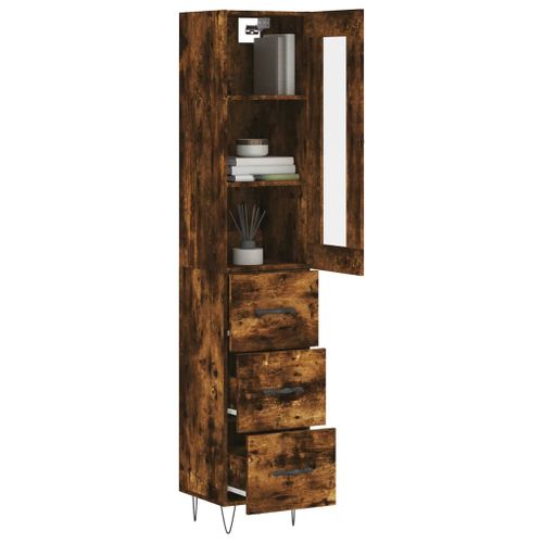 Buffet haut Chêne fumé 34,5x34x180 cm Bois d'ingénierie - Photo n°3; ?>