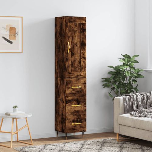 Buffet haut Chêne fumé 34,5x34x180 cm Bois d'ingénierie - Photo n°2; ?>