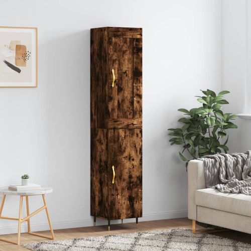 Buffet haut Chêne fumé 34,5x34x180 cm Bois d'ingénierie - Photo n°2; ?>