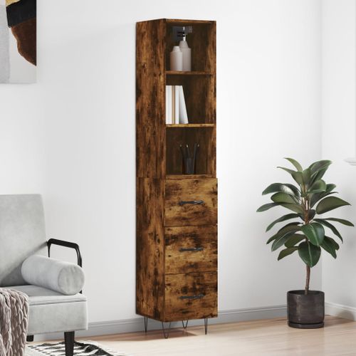 Buffet haut Chêne fumé 34,5x34x180 cm Bois d'ingénierie - Photo n°2; ?>