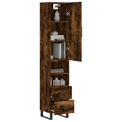 Buffet haut Chêne fumé 34,5x34x180 cm Bois d'ingénierie - Photo n°3; ?>