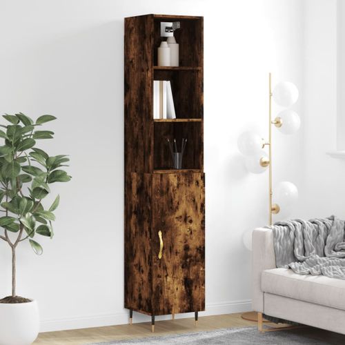 Buffet haut Chêne fumé 34,5x34x180 cm Bois d'ingénierie - Photo n°2; ?>