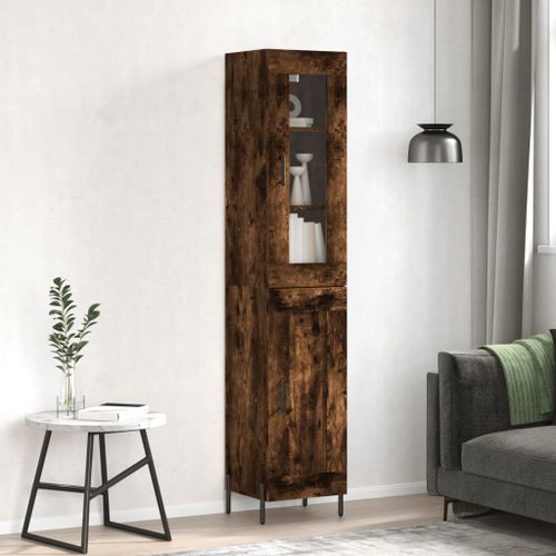 Buffet haut Chêne fumé 34,5x34x180 cm Bois d'ingénierie - Photo n°2; ?>