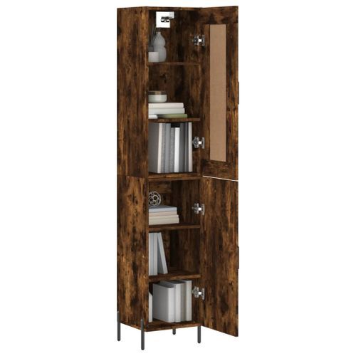 Buffet haut Chêne fumé 34,5x34x180 cm Bois d'ingénierie - Photo n°3; ?>