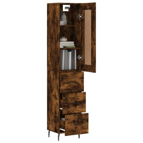 Buffet haut Chêne fumé 34,5x34x180 cm Bois d'ingénierie - Photo n°3; ?>