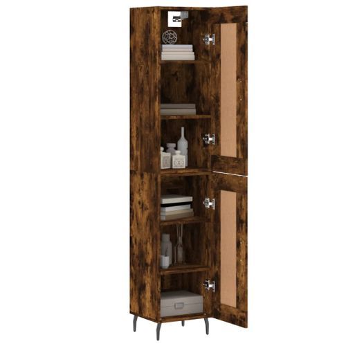 Buffet haut Chêne fumé 34,5x34x180 cm Bois d'ingénierie - Photo n°3; ?>