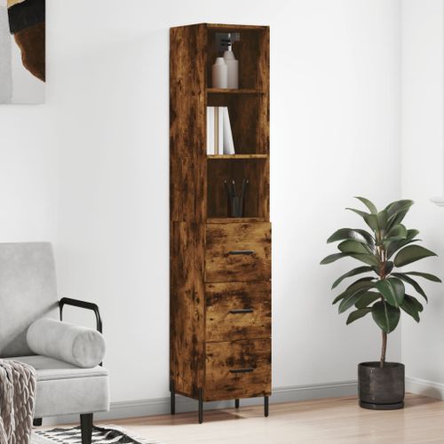 Buffet haut Chêne fumé 34,5x34x180 cm Bois d'ingénierie - Photo n°2; ?>