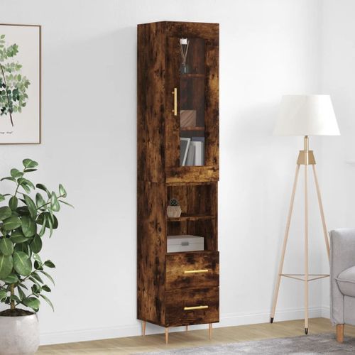 Buffet haut Chêne fumé 34,5x34x180 cm Bois d'ingénierie - Photo n°2; ?>