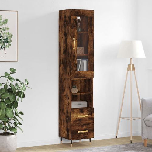 Buffet haut Chêne fumé 34,5x34x180 cm Bois d'ingénierie - Photo n°2; ?>