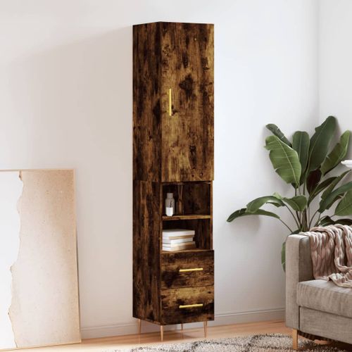 Buffet haut Chêne fumé 34,5x34x180 cm Bois d'ingénierie - Photo n°2; ?>