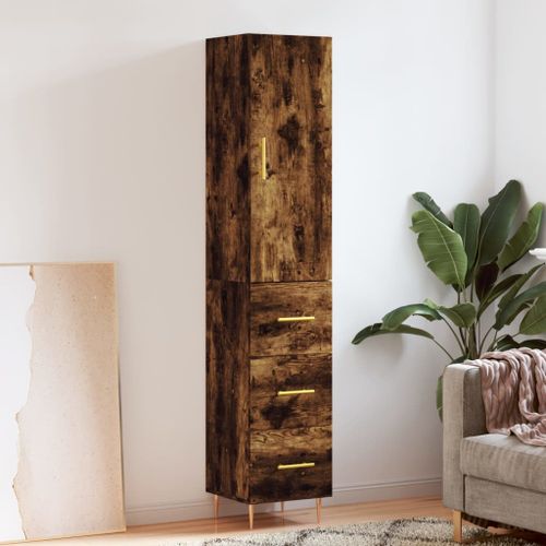 Buffet haut Chêne fumé 34,5x34x180 cm Bois d'ingénierie - Photo n°2; ?>