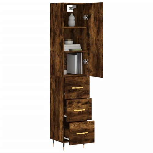 Buffet haut Chêne fumé 34,5x34x180 cm Bois d'ingénierie - Photo n°3; ?>