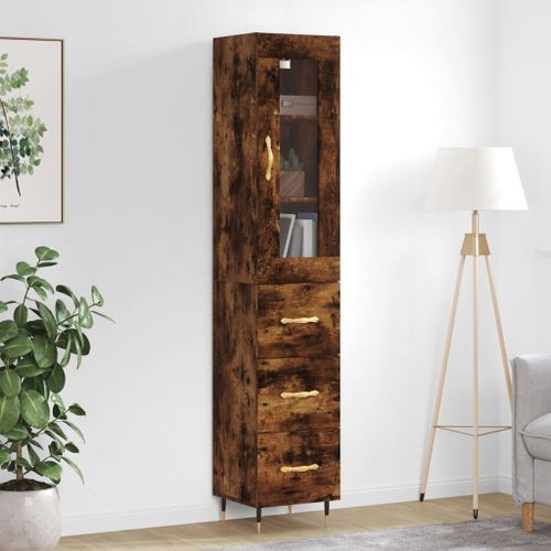 Buffet haut Chêne fumé 34,5x34x180 cm Bois d'ingénierie - Photo n°2; ?>