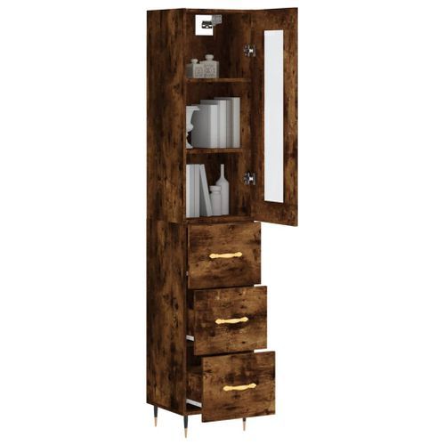 Buffet haut Chêne fumé 34,5x34x180 cm Bois d'ingénierie - Photo n°3; ?>