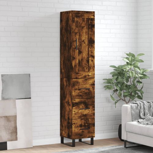 Buffet haut Chêne fumé 34,5x34x180 cm Bois d'ingénierie - Photo n°2; ?>