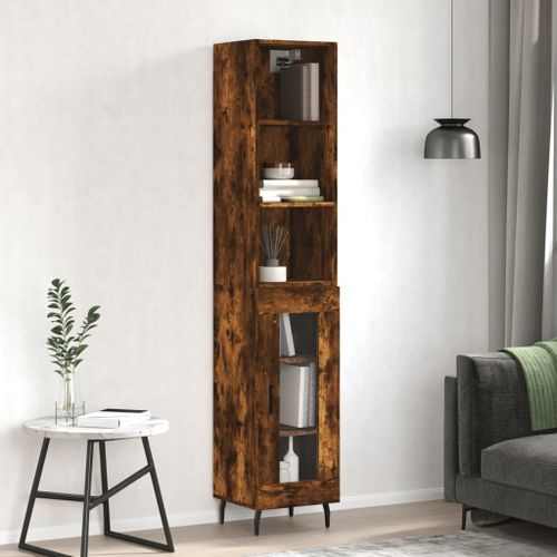 Buffet haut Chêne fumé 34,5x34x180 cm Bois d'ingénierie - Photo n°2; ?>