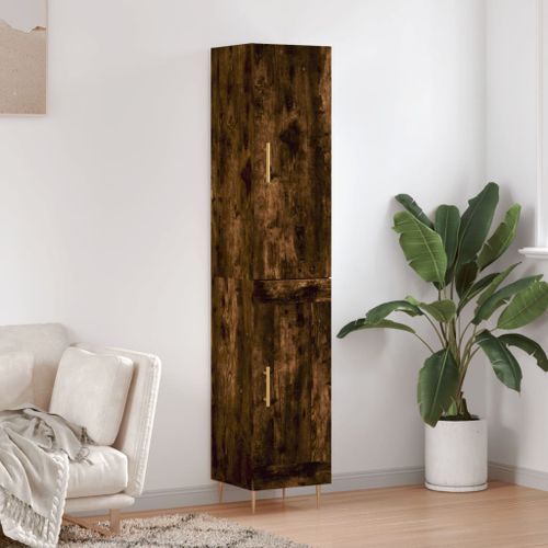 Buffet haut Chêne fumé 34,5x34x180 cm Bois d'ingénierie - Photo n°2; ?>