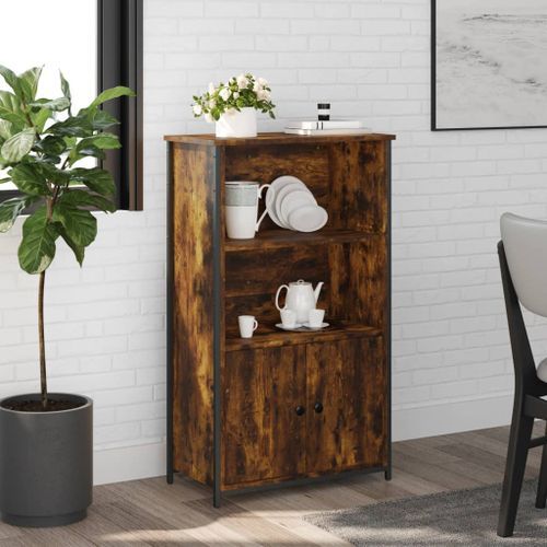 Buffet haut chêne fumé 62x32x103,5 cm bois d'ingénierie - Photo n°2; ?>