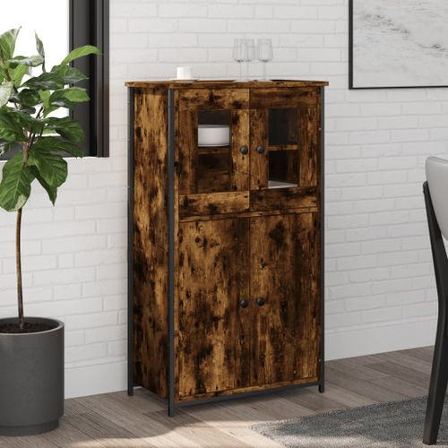 Buffet haut chêne fumé 62x32x106,5 cm bois d'ingénierie - Photo n°2; ?>