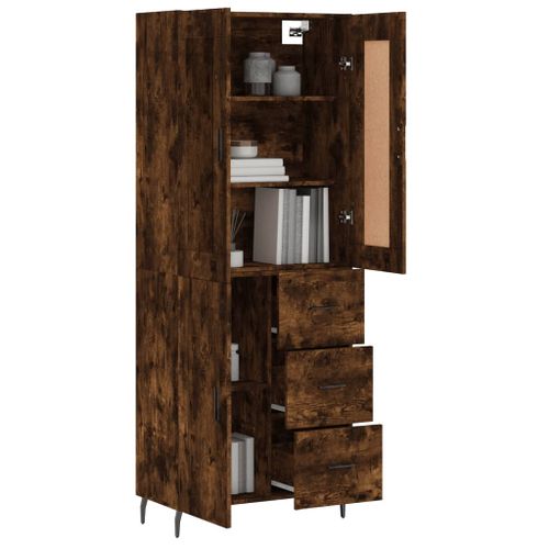 Buffet haut Chêne fumé 69,5x34x180 cm Bois d'ingénierie - Photo n°3; ?>