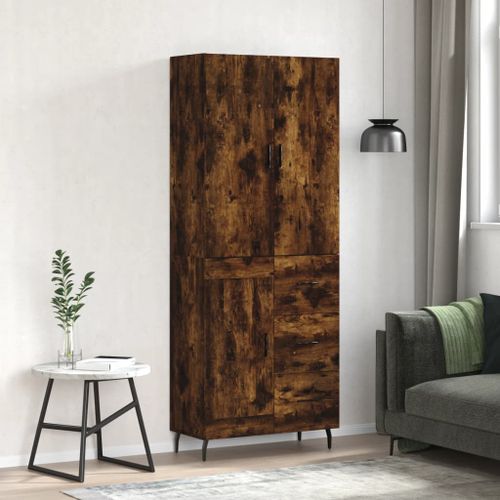 Buffet haut Chêne fumé 69,5x34x180 cm Bois d'ingénierie - Photo n°2; ?>