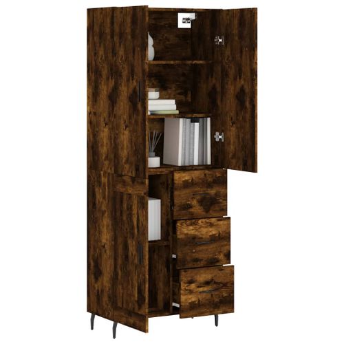 Buffet haut Chêne fumé 69,5x34x180 cm Bois d'ingénierie - Photo n°3; ?>