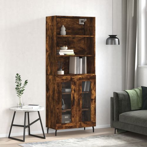 Buffet haut Chêne fumé 69,5x34x180 cm Bois d'ingénierie - Photo n°2; ?>