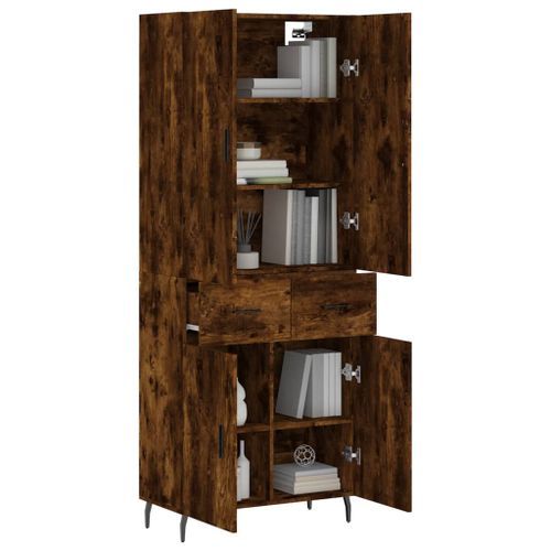 Buffet haut Chêne fumé 69,5x34x180 cm Bois d'ingénierie - Photo n°3; ?>