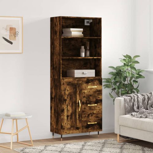 Buffet haut Chêne fumé 69,5x34x180 cm Bois d'ingénierie - Photo n°2; ?>